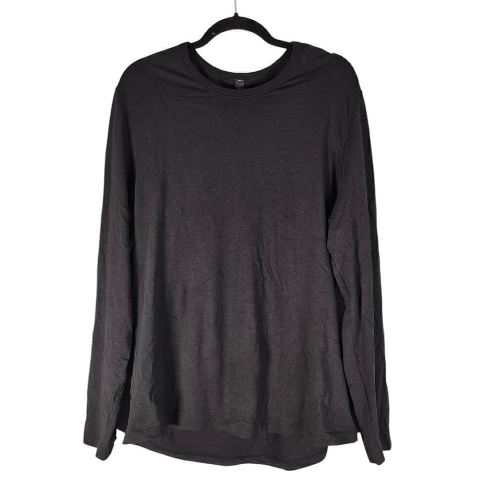 Lululemon Womens Pima Cotton Long Sleeve Crew Neck Tee T Shirt Black Size Large